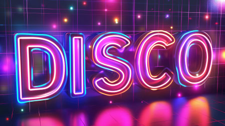 Disco neon sign. 3d rendering, 3d illustration.の素材