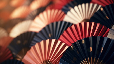 Colorful paper fans as a background, close-up photo.の素材