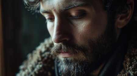 Portrait of a man with a beard and mustache. Close-up.の素材