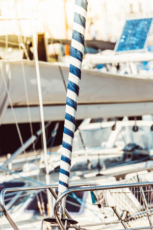 Sailboat details with blurred marina backgroundの写真素材