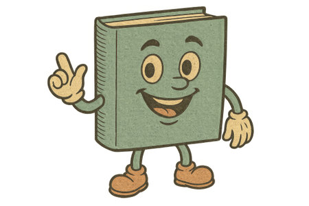 Retro book Animated illustration character with an excited expression, ideal for back to school designs, AI generatedの素材