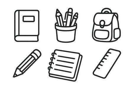 Back to school set with book, pencils, backpack, and ruler on transparent background, AI Generatedの素材