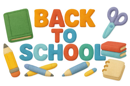 Back to school concept with colorful stationery and letters, isolated on transparent, AI generatedの素材