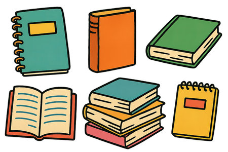 Hand-drawn school books isolated on transparent background, back to school, AI generatedの素材