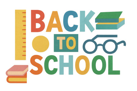 Back to school theme with books and glasses on white background, AI Generatedの素材