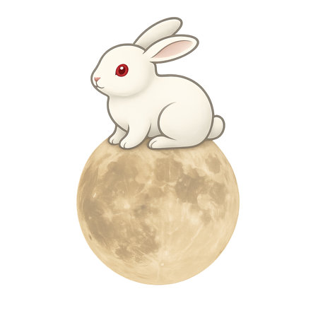 Mid autumn festival theme with rabbit sitting on moon, isolated on transparent, AI generatedの素材