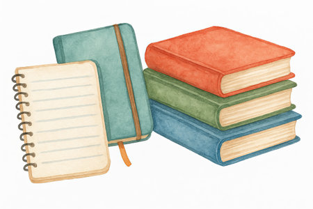 Back to school books and notebook illustration, education theme, background, AI generatedの素材