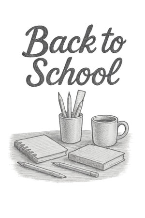 Back to school theme with sketch style stationery items, isolated on transparent background, AI generatedの素材
