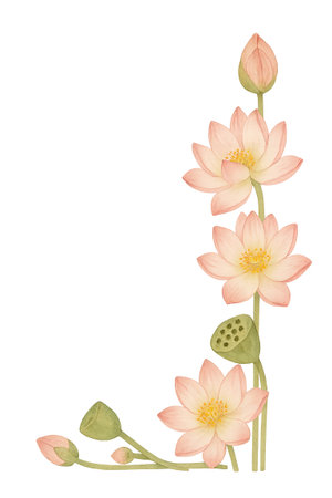 Lotus flowers on transparent background with mid autumn festival theme, AI Generatedの素材