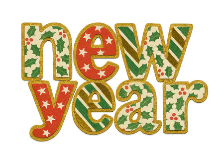 New year text with holiday pattern isolated on transparent background, AI generatedの素材