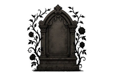 Gothic tombstone with decorative elements for Halloween design, isolated background, AI generatedの素材