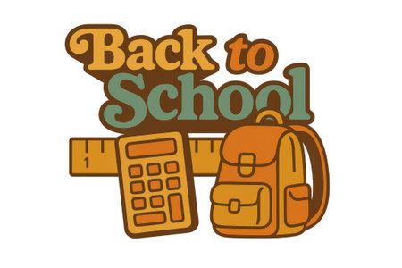 Back to school graphic with ruler, calculator, backpack, isolated background, AI generatedの素材