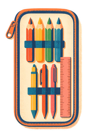 Vintage back to school supplies illustration with pencils and pens, isolated png, AI generatedの素材