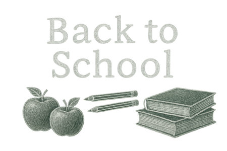Back to school design with apples and books on transparent background, AI generatedの素材