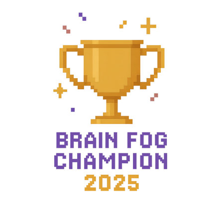 Pixelated golden trophy for Brain Fog Champion 2025 on transparent background, AI generatedの素材