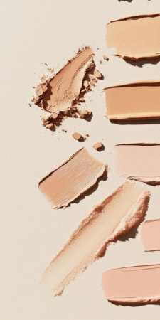 Fluid cosmetics textures featuring spread highlighter and foundation cream, AI generatedの素材