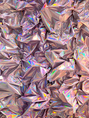 Holographic crumpled foil texture with iridescent reflections, suitable for abstract background....