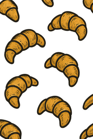 Croissants seamlessly arranged on transparent background, perfect for food patterns, AI Generatedの素材