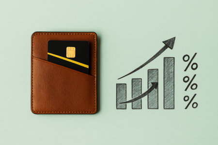 Wallet and credit card with growth chart illustrating financial cost increase, AI Generatedの素材