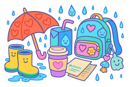 Back to school items in colorful maximalist style with playful elements, AI generatedの素材