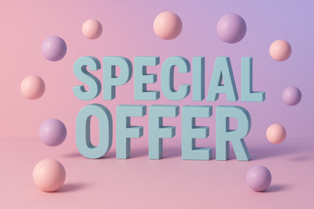 Special offer promo with pastel spheres and text for sale background, AI generatedの素材
