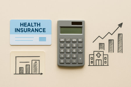 Health insurance cost increase concept with calculator and charts, background, AI generatedの素材