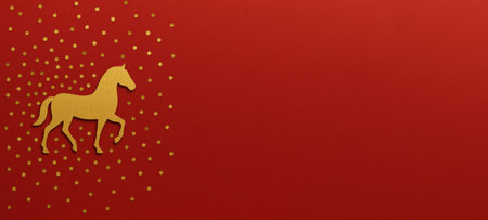 Chinese lunar new year horse silhouette with red festive background, AI generatedの素材