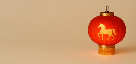 Chinese lunar new year lantern with horse design and beige background, AI generatedの素材