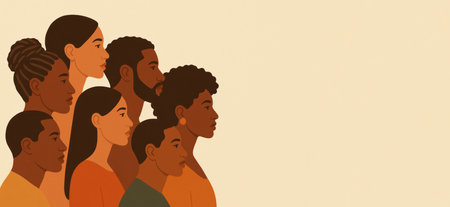 African American profiles illustration for black history month, includes copy space, AI Generatedの素材