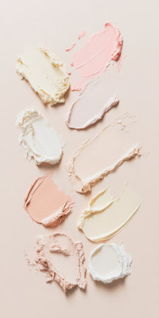 Fluid cosmetics textures featuring spread highlighter and foundation cream, AI generatedの素材