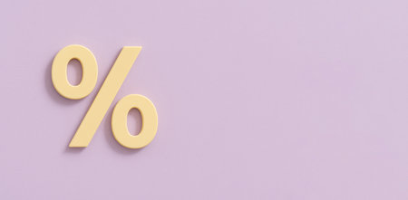 Pastel yellow percent symbol on purple backdrop for Black Friday sales, AI generatedの素材