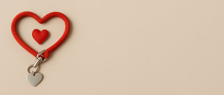 Pawlentine Day pet love concept featuring heart shaped pet collar on beige background, AI generatedの素材