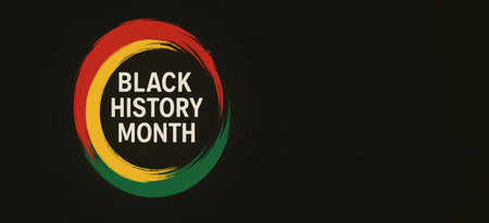 Black history month text in colorful circle design on black background, AI generatedの素材
