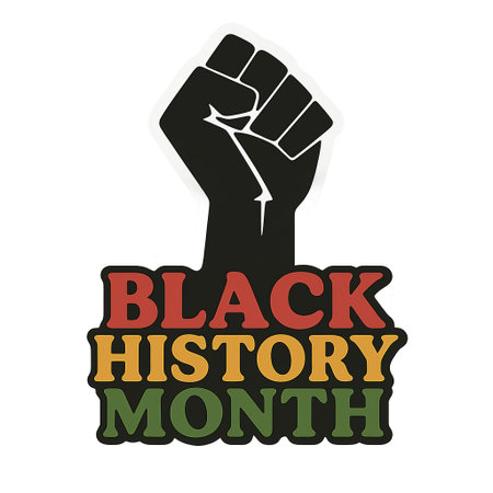 Black history month graphic with raised fist symbol, isolated png, AI generatedの素材
