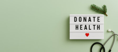 Medical wellness concept with lightbox message donate health, green background, AI generatedの素材