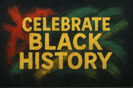 Celebrate black history message in bold letters on abstract painted background, AI Generatedの素材