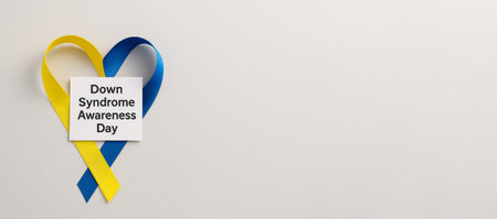 Down awareness syndrome day concept with heart ribbon and copy space, AI generatedの素材