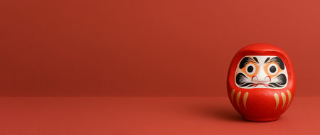 Japanese New Year decor daruma doll on red background, AI Generatedの素材