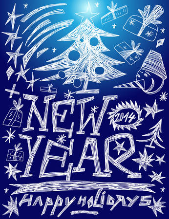 New Year - set icons in sketch styleのイラスト素材