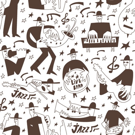 jazz musicians -seamless background with icons in sketch styleのイラスト素材