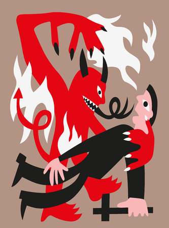 priest and devil - simple vector illustration