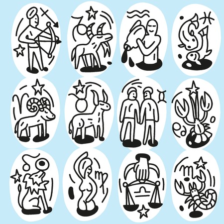 Zodiac icons - set icons in sketch styleのイラスト素材