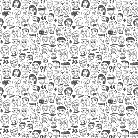 Faces - seamless bacground with icons in sketch styleのイラスト素材