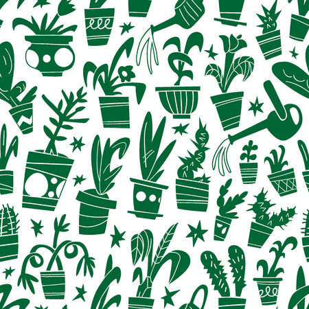 houseplants - seamless vector background with iconsのイラスト素材