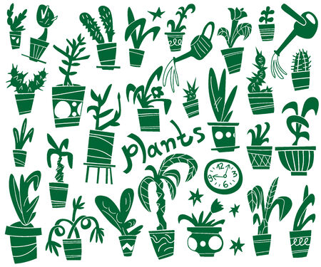 houseplants icons - set simple vector cartoonsのイラスト素材
