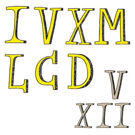 Roman numerals - set vector icons in sketch styleのイラスト素材