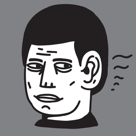 man with big ear listening - vector illustration in sketch styleのイラスト素材