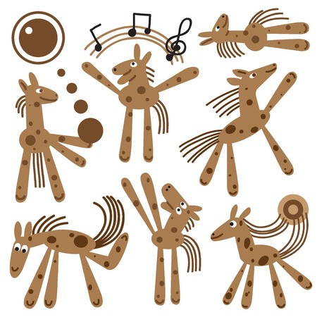 horses - set simple vector cartoons , design elementsのイラスト素材