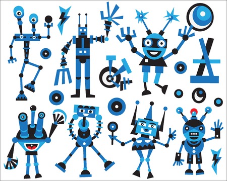 Robots icons - set colourful vector cartoons , deign elementsのイラスト素材