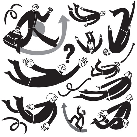 flying business mans - cartoons set , illustrations in sketch styleのイラスト素材